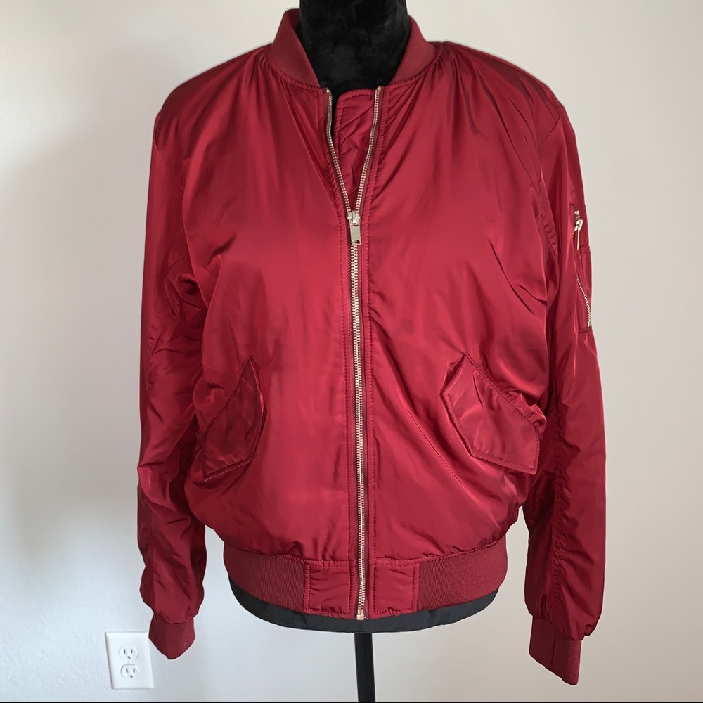 Red Satin Bomber Jacket